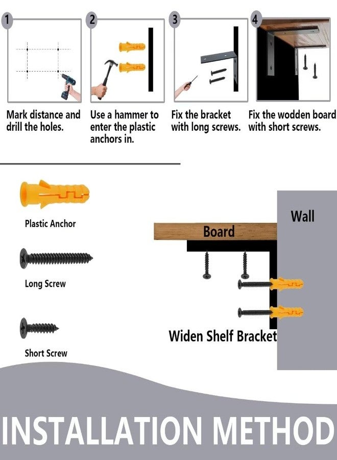 Mooche Black 4PCS Widen L-Shape Wall Brackets for Shelves, Stainless Steel 90° Right Angle Shelf Support Brackets (125 * 85 * 45mm) - Image 5
